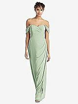 Front View Thumbnail - Celadon Draped Off-the-Shoulder Maxi Dress with Shirred Streamer