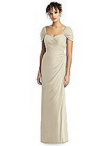 Alt View 1 Thumbnail - Champagne Draped Off-the-Shoulder Maxi Dress with Shirred Streamer