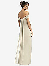 Rear View Thumbnail - Champagne Draped Off-the-Shoulder Maxi Dress with Shirred Streamer