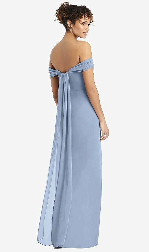 Back View - Cloudy Draped Off-the-Shoulder Maxi Dress with Shirred Streamer