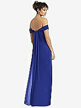 Rear View Thumbnail - Cobalt Blue Draped Off-the-Shoulder Maxi Dress with Shirred Streamer