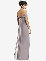 Rear View Thumbnail - Cashmere Gray Draped Off-the-Shoulder Maxi Dress with Shirred Streamer