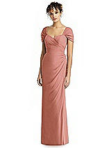 Alt View 1 Thumbnail - Desert Rose Draped Off-the-Shoulder Maxi Dress with Shirred Streamer