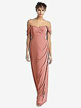 Front View Thumbnail - Desert Rose Draped Off-the-Shoulder Maxi Dress with Shirred Streamer