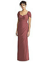Alt View 1 Thumbnail - English Rose Draped Off-the-Shoulder Maxi Dress with Shirred Streamer