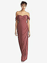 Front View Thumbnail - English Rose Draped Off-the-Shoulder Maxi Dress with Shirred Streamer