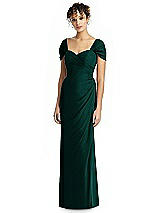 Alt View 1 Thumbnail - Evergreen Draped Off-the-Shoulder Maxi Dress with Shirred Streamer