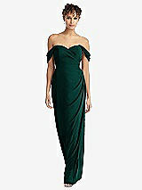 Front View Thumbnail - Evergreen Draped Off-the-Shoulder Maxi Dress with Shirred Streamer