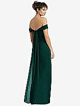 Rear View Thumbnail - Evergreen Draped Off-the-Shoulder Maxi Dress with Shirred Streamer