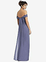 Rear View Thumbnail - French Blue Draped Off-the-Shoulder Maxi Dress with Shirred Streamer