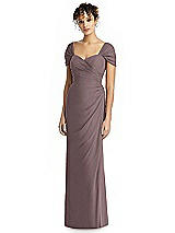 Alt View 1 Thumbnail - French Truffle Draped Off-the-Shoulder Maxi Dress with Shirred Streamer