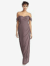 Front View Thumbnail - French Truffle Draped Off-the-Shoulder Maxi Dress with Shirred Streamer