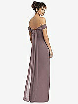 Rear View Thumbnail - French Truffle Draped Off-the-Shoulder Maxi Dress with Shirred Streamer