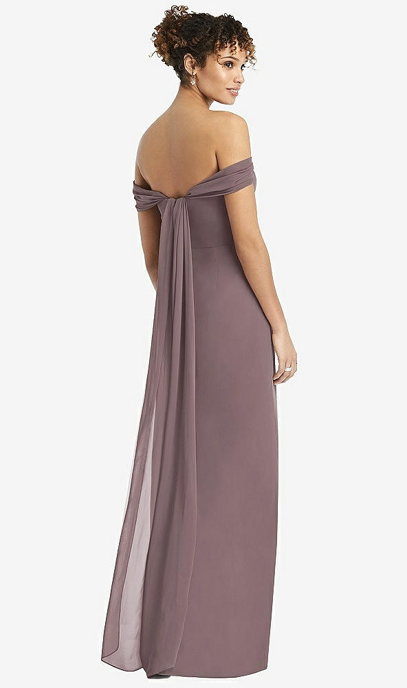 Back View - French Truffle Draped Off-the-Shoulder Maxi Dress with Shirred Streamer
