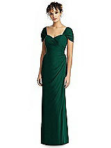 Alt View 1 Thumbnail - Hunter Green Draped Off-the-Shoulder Maxi Dress with Shirred Streamer