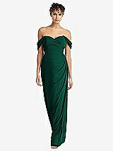 Front View Thumbnail - Hunter Green Draped Off-the-Shoulder Maxi Dress with Shirred Streamer