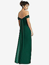 Rear View Thumbnail - Hunter Green Draped Off-the-Shoulder Maxi Dress with Shirred Streamer
