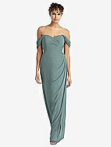 Front View Thumbnail - Icelandic Draped Off-the-Shoulder Maxi Dress with Shirred Streamer