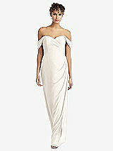 Front View Thumbnail - Ivory Draped Off-the-Shoulder Maxi Dress with Shirred Streamer