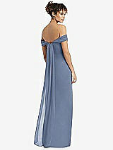 Rear View Thumbnail - Larkspur Blue Draped Off-the-Shoulder Maxi Dress with Shirred Streamer