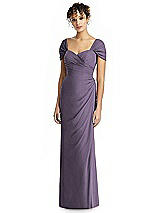 Alt View 1 Thumbnail - Lavender Draped Off-the-Shoulder Maxi Dress with Shirred Streamer