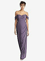 Front View Thumbnail - Lavender Draped Off-the-Shoulder Maxi Dress with Shirred Streamer
