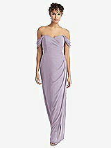 Front View Thumbnail - Lilac Haze Draped Off-the-Shoulder Maxi Dress with Shirred Streamer