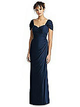 Alt View 1 Thumbnail - Midnight Navy Draped Off-the-Shoulder Maxi Dress with Shirred Streamer