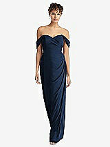 Front View Thumbnail - Midnight Navy Draped Off-the-Shoulder Maxi Dress with Shirred Streamer