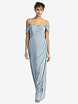 Front View Thumbnail - Mist Draped Off-the-Shoulder Maxi Dress with Shirred Streamer