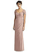 Alt View 1 Thumbnail - Neu Nude Draped Off-the-Shoulder Maxi Dress with Shirred Streamer