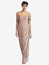 Front View Thumbnail - Neu Nude Draped Off-the-Shoulder Maxi Dress with Shirred Streamer