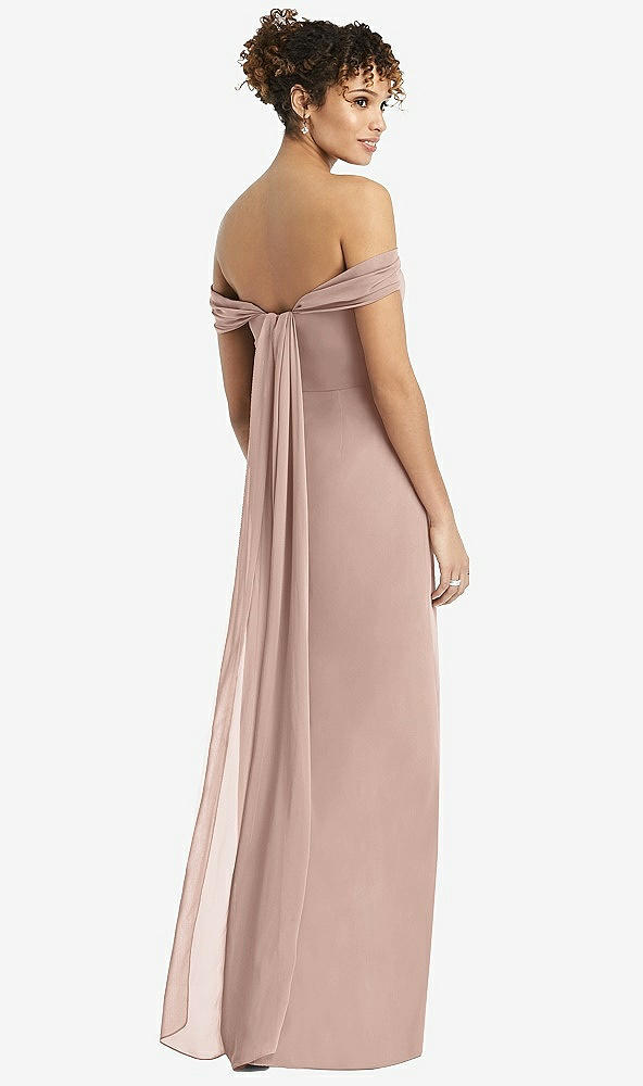Back View - Neu Nude Draped Off-the-Shoulder Maxi Dress with Shirred Streamer