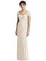 Alt View 1 Thumbnail - Oat Draped Off-the-Shoulder Maxi Dress with Shirred Streamer