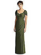 Alt View 1 Thumbnail - Olive Green Draped Off-the-Shoulder Maxi Dress with Shirred Streamer