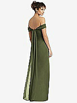 Rear View Thumbnail - Olive Green Draped Off-the-Shoulder Maxi Dress with Shirred Streamer