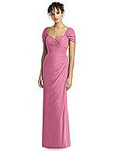 Alt View 1 Thumbnail - Orchid Pink Draped Off-the-Shoulder Maxi Dress with Shirred Streamer
