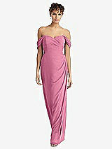 Front View Thumbnail - Orchid Pink Draped Off-the-Shoulder Maxi Dress with Shirred Streamer