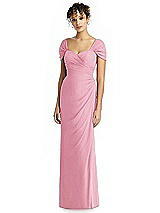 Alt View 1 Thumbnail - Peony Pink Draped Off-the-Shoulder Maxi Dress with Shirred Streamer