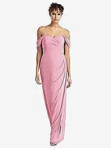 Front View Thumbnail - Peony Pink Draped Off-the-Shoulder Maxi Dress with Shirred Streamer