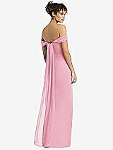 Rear View Thumbnail - Peony Pink Draped Off-the-Shoulder Maxi Dress with Shirred Streamer