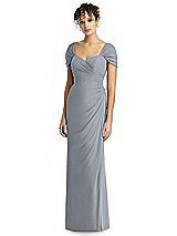 Alt View 1 Thumbnail - Platinum Draped Off-the-Shoulder Maxi Dress with Shirred Streamer