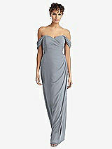 Front View Thumbnail - Platinum Draped Off-the-Shoulder Maxi Dress with Shirred Streamer