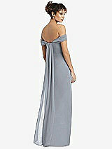 Rear View Thumbnail - Platinum Draped Off-the-Shoulder Maxi Dress with Shirred Streamer