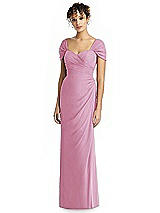 Alt View 1 Thumbnail - Powder Pink Draped Off-the-Shoulder Maxi Dress with Shirred Streamer
