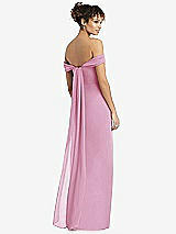 Rear View Thumbnail - Powder Pink Draped Off-the-Shoulder Maxi Dress with Shirred Streamer
