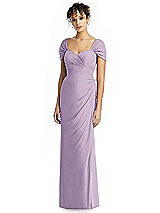 Alt View 1 Thumbnail - Pale Purple Draped Off-the-Shoulder Maxi Dress with Shirred Streamer