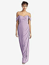 Front View Thumbnail - Pale Purple Draped Off-the-Shoulder Maxi Dress with Shirred Streamer