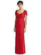 Alt View 1 Thumbnail - Parisian Red Draped Off-the-Shoulder Maxi Dress with Shirred Streamer