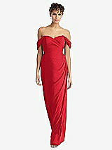 Front View Thumbnail - Parisian Red Draped Off-the-Shoulder Maxi Dress with Shirred Streamer